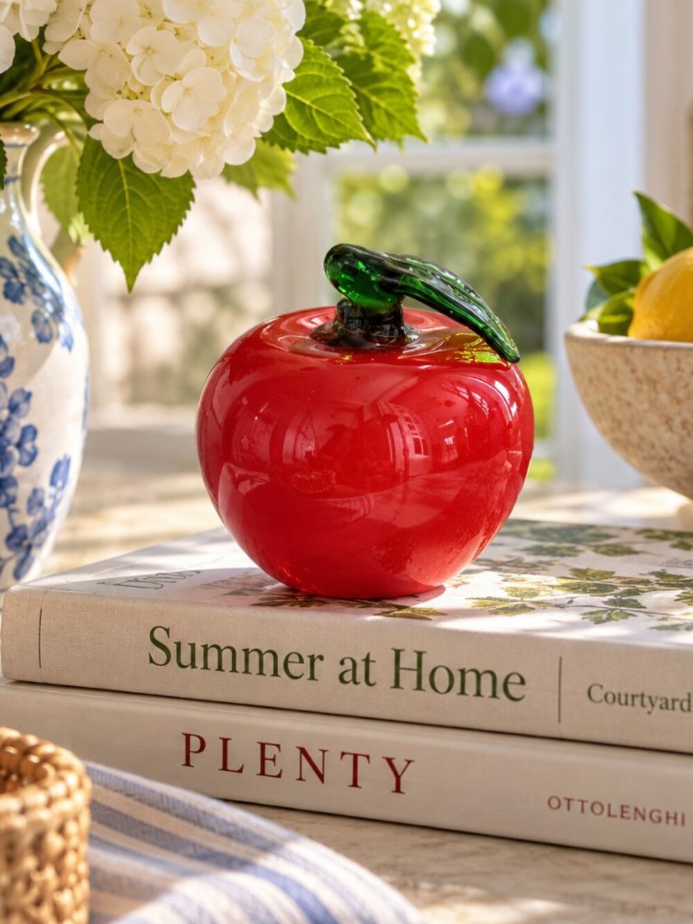 Vintage MCM Hand Blown Red Apple‎ Glass Fruit